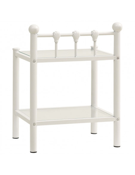 Comodino Bianco e Trasparente 45x34,5x60,5 cm Metallo e Vetro