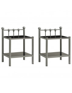 Comodini 2 pz Grigio e Nero in Metallo e Vetro 2