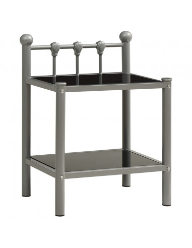 Comodini 2 pz Grigio e Nero in Metallo e Vetro