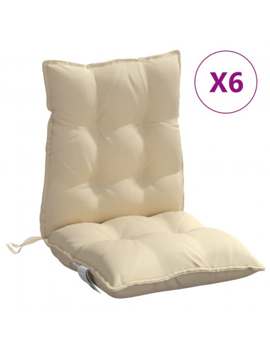 Cuscini per Sedia Schienale Basso 6 pz Beige in Tessuto Oxford