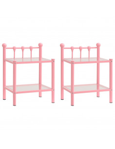 Comodini 2 pz Rosa e Trasparente in Metallo e Vetro 2