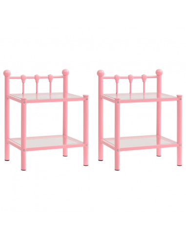 Comodini 2 pz Rosa e Trasparente in Metallo e Vetro