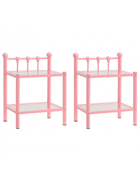 Comodini 2 pz Rosa e Trasparente in Metallo e Vetro