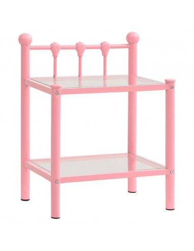 Comodini 2 pz Rosa e Trasparente in Metallo e Vetro