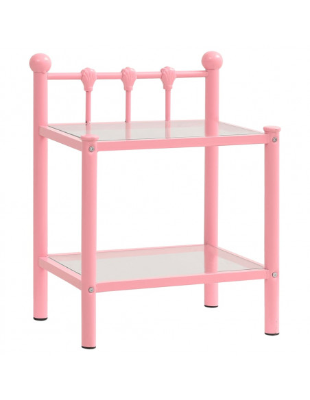Comodini 2 pz Rosa e Trasparente in Metallo e Vetro