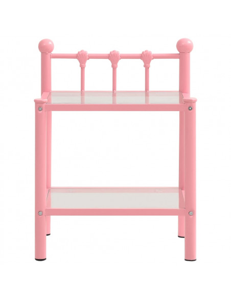 Comodini 2 pz Rosa e Trasparente in Metallo e Vetro