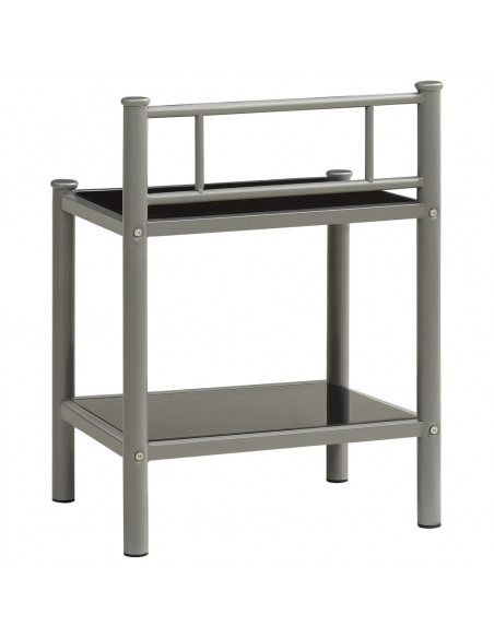 Comodino Grigio e Nero 45x34,5x60,5 cm in Metallo e Vetro