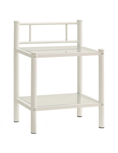 Comodino Bianco e Trasparente 45x34,5x60,5 cm Metallo e Vetro