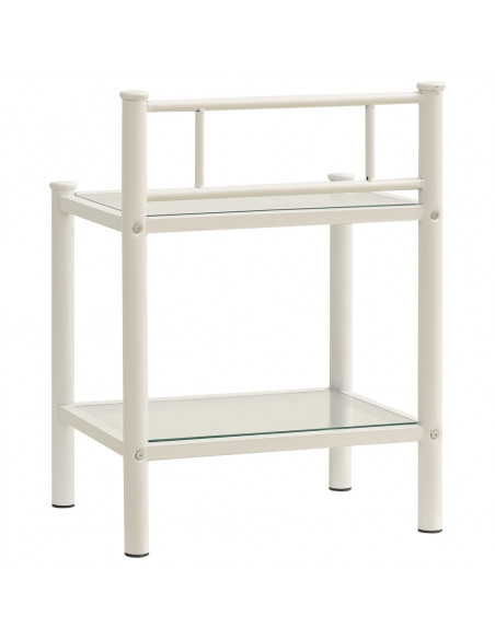 Comodino Bianco e Trasparente 45x34,5x60,5 cm Metallo e Vetro