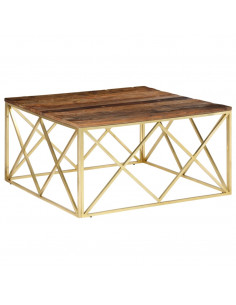 Tavolino Salotto Dorato Acciaio Inossidabile e Legno Massello 2