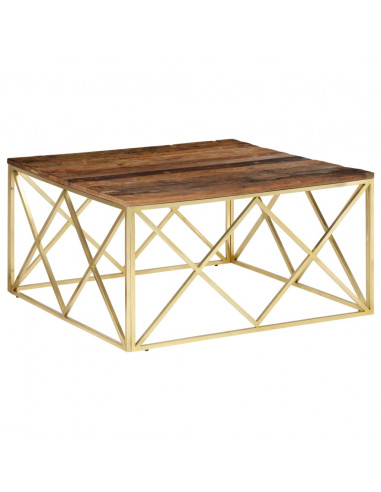 Tavolino Salotto Dorato Acciaio Inossidabile e Legno Massello