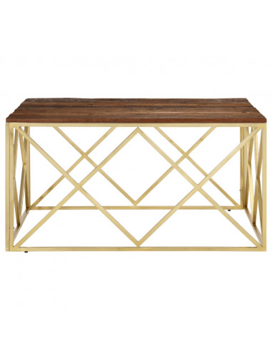 Tavolino Salotto Dorato Acciaio Inossidabile e Legno Massello