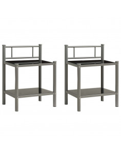 Comodini 2 pz Grigio e Nero in Metallo e Vetro 2