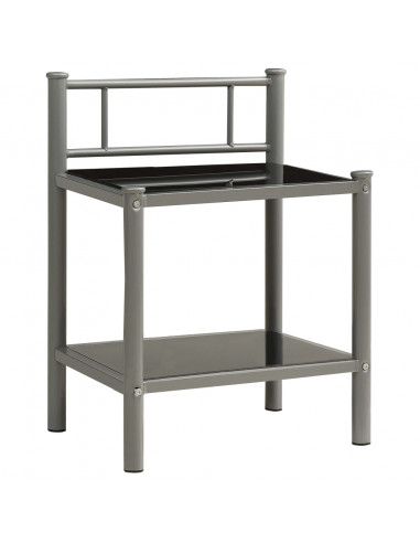 Comodini 2 pz Grigio e Nero in Metallo e Vetro