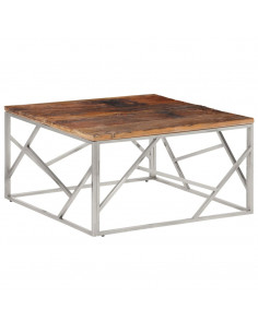 Tavolino Salotto Argento Acciaio Inossidabile e Legno Massello 2