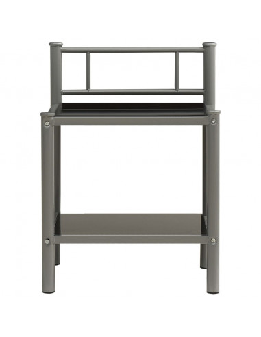 Comodini 2 pz Grigio e Nero in Metallo e Vetro