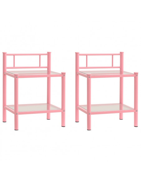 Comodini 2 pz Rosa e Trasparente in Metallo e Vetro