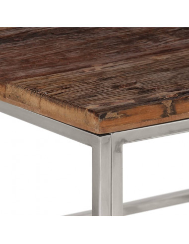 Tavolino Salotto Argento Acciaio Inossidabile e Legno Massello