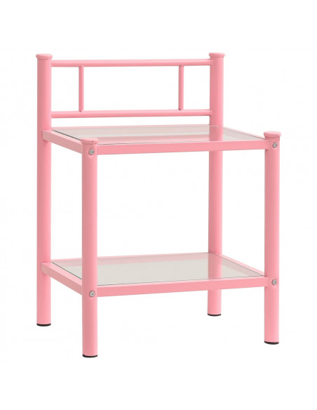 Comodini 2 pz Rosa e Trasparente in Metallo e Vetro