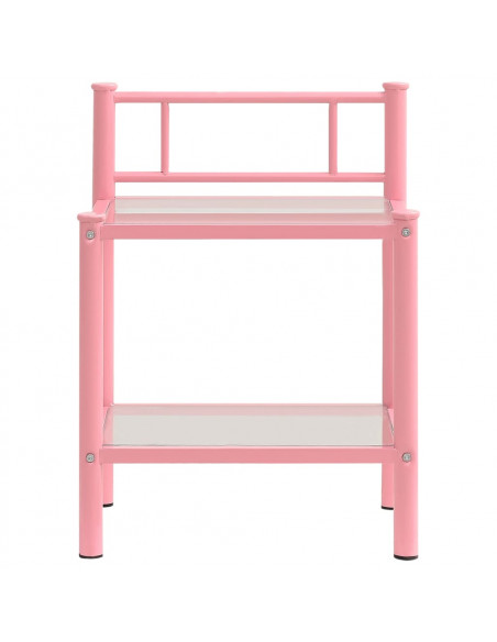 Comodini 2 pz Rosa e Trasparente in Metallo e Vetro