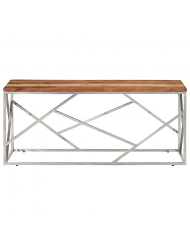 Tavolino Salotto Argento Acciaio Inox e Legno Massello Acacia