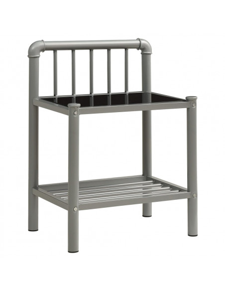 Comodino Grigio e Nero 45x34,5x62,5 cm in Metallo e Vetro