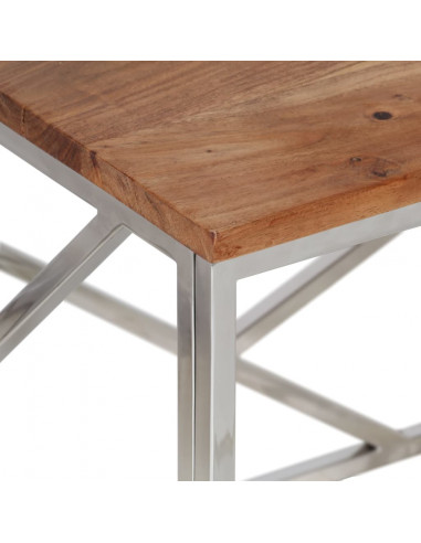 Tavolino Salotto Argento Acciaio Inox e Legno Massello Acacia
