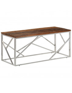 Tavolino Salotto Argento Acciaio Inossidabile e Legno Massello 2