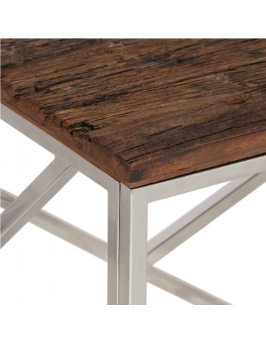 Tavolino Salotto Argento Acciaio Inossidabile e Legno Massello