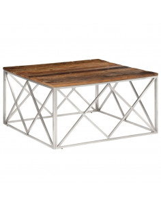 Tavolino Salotto Argento Acciaio Inossidabile e Legno Massello 2