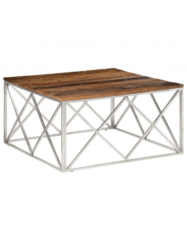 Tavolino Salotto Argento Acciaio Inossidabile e Legno Massello