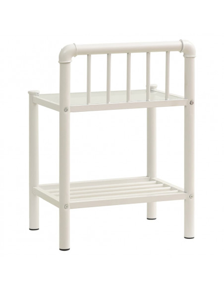 Comodino Bianco e Trasparente 45x34,5x62,5 cm Metallo e Vetro