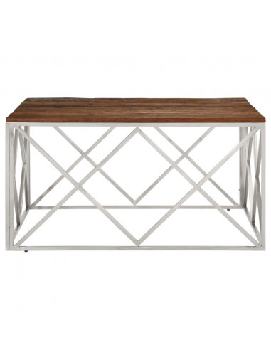 Tavolino Salotto Argento Acciaio Inossidabile e Legno Massello