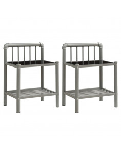 Comodini 2 pz Grigio e Nero in Metallo e Vetro 2