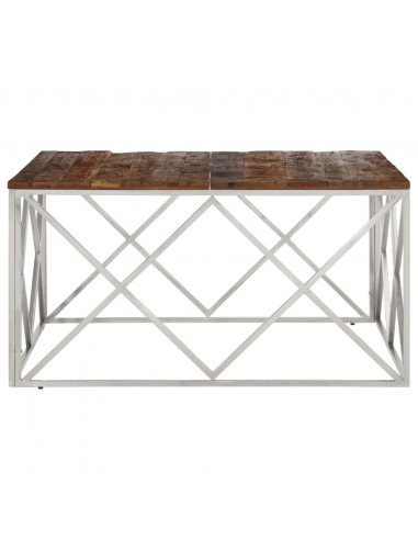 Tavolino Salotto Argento Acciaio Inossidabile e Legno Massello