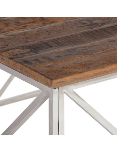 Tavolino Salotto Argento Acciaio Inossidabile e Legno Massello