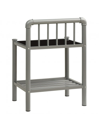 Comodini 2 pz Grigio e Nero in Metallo e Vetro