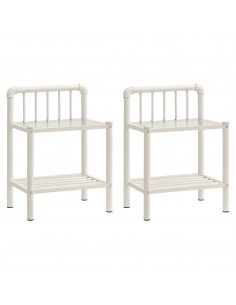 Comodini 2 pz Bianchi e Trasparenti in Metallo e Vetro 2