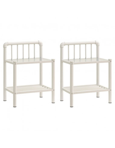 Comodini 2 pz Bianchi e Trasparenti in Metallo e Vetro