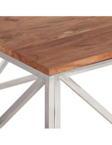 Tavolino Salotto Argento Acciaio Inox e Legno Massello Acacia