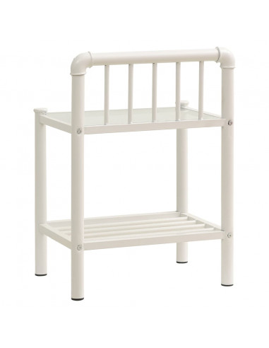 Comodini 2 pz Bianchi e Trasparenti in Metallo e Vetro