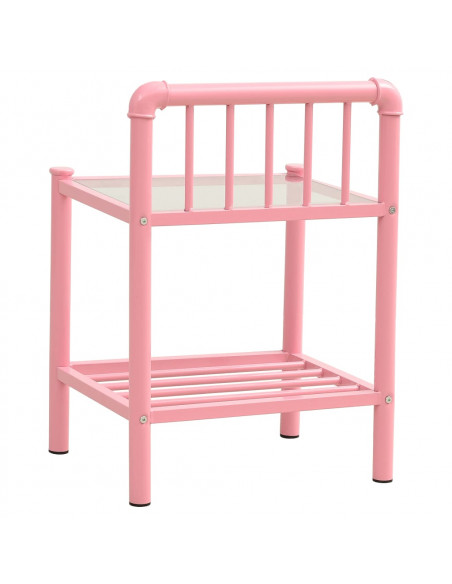 Comodini 2 pz Rosa e Trasparente in Metallo e Vetro