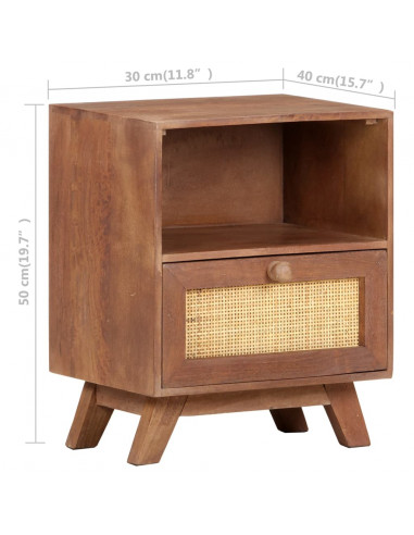 Comodino 40x30x50 cm in Legno Massello di Mango