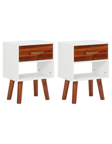 Comodini in Legno Massello di Acacia 2 pz 40x30x57 cm