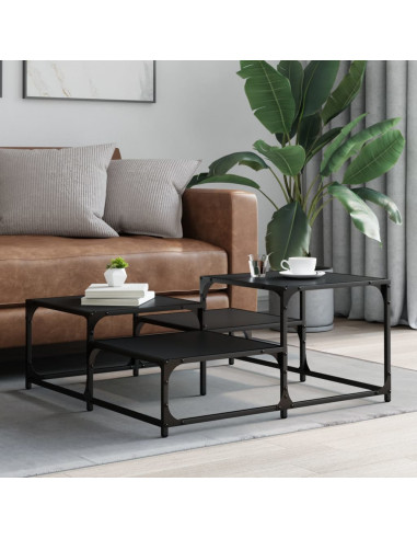 Tavolino da Salotto Nero 87,5x87,5x40 cm in Legno Multistrato