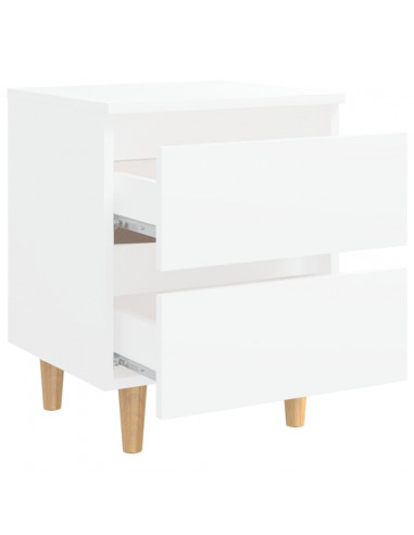 Comodino con Gambe in Pino Massello Bianco 40x35x50 cm