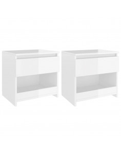Comodini 2pz Bianco Lucido 40x30x39 cm in Legno Multistrato 2