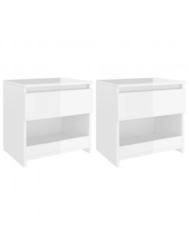 Comodini 2pz Bianco Lucido 40x30x39 cm in Legno Multistrato
