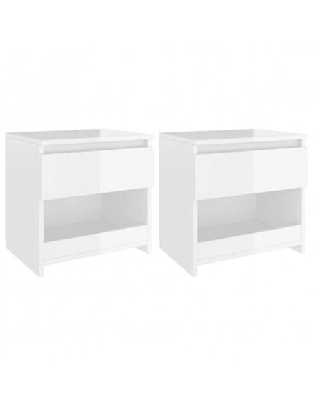 Comodini 2pz Bianco Lucido 40x30x39 cm in Legno Multistrato