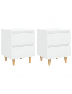 Comodini con Gambe Legno Pino 2pz Bianco Lucido 40x35x50 cm 2